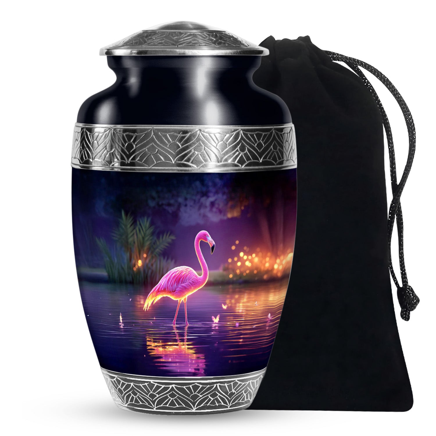 Pink Flamingo Memorial Urn - NIght Scenic Cremation Urns For Ashes