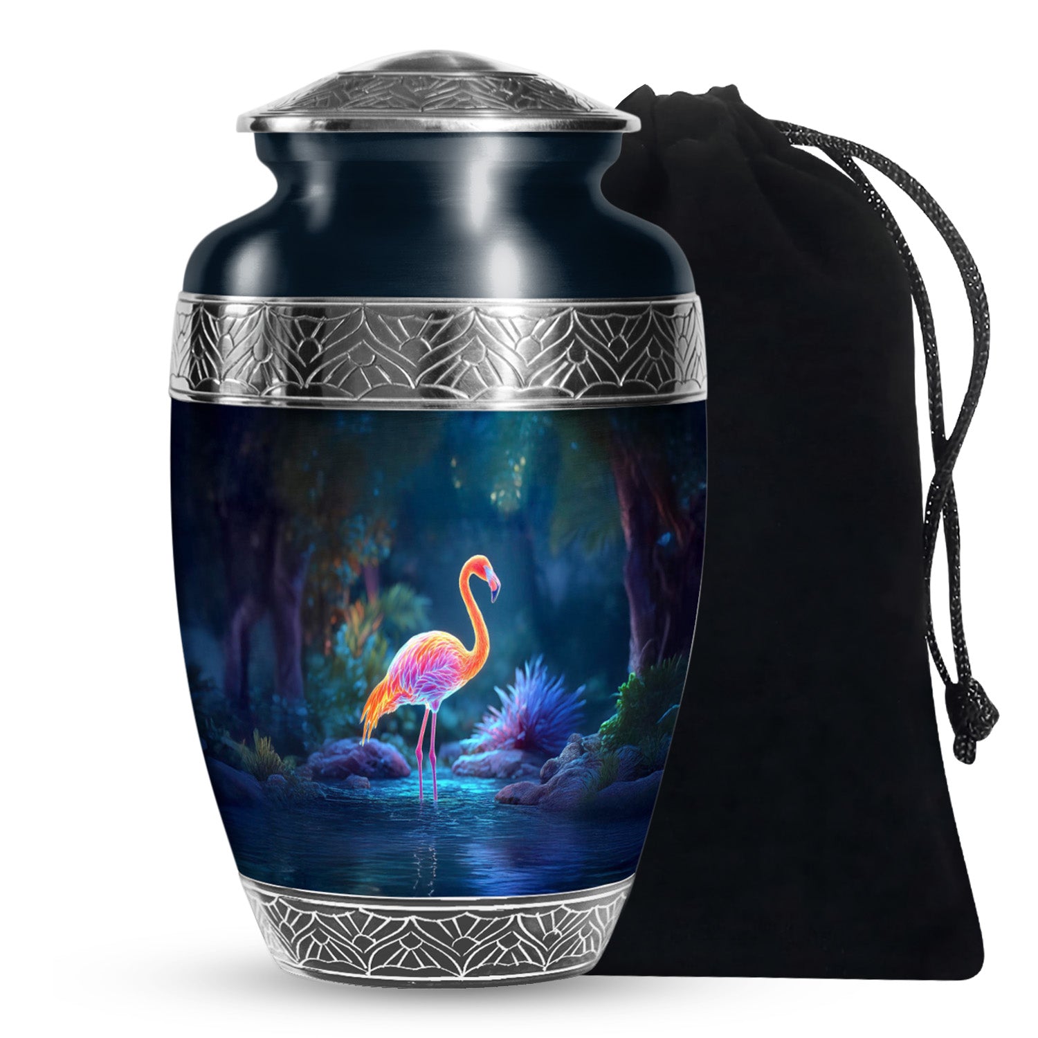 Flamingo In River Scenic Urn - Blue Memorial Urns For Human Ashes