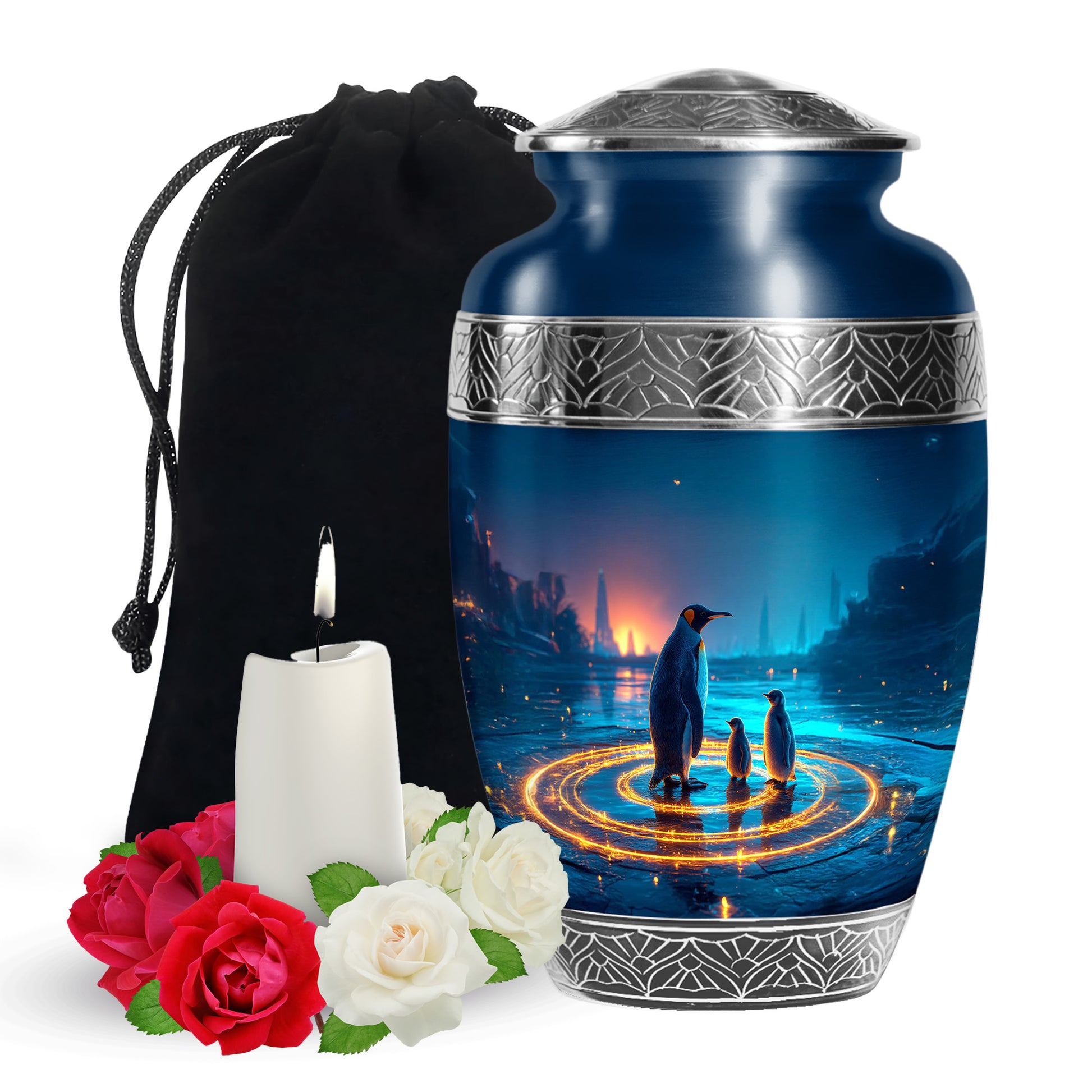 Penguin Night Glow Creamtion Urn - Elegant Funeral Urn For Ashes
