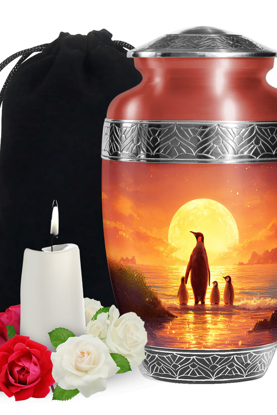 Penguin Family Funeral Urn - Sunset Cremation Urn For Loved Ones