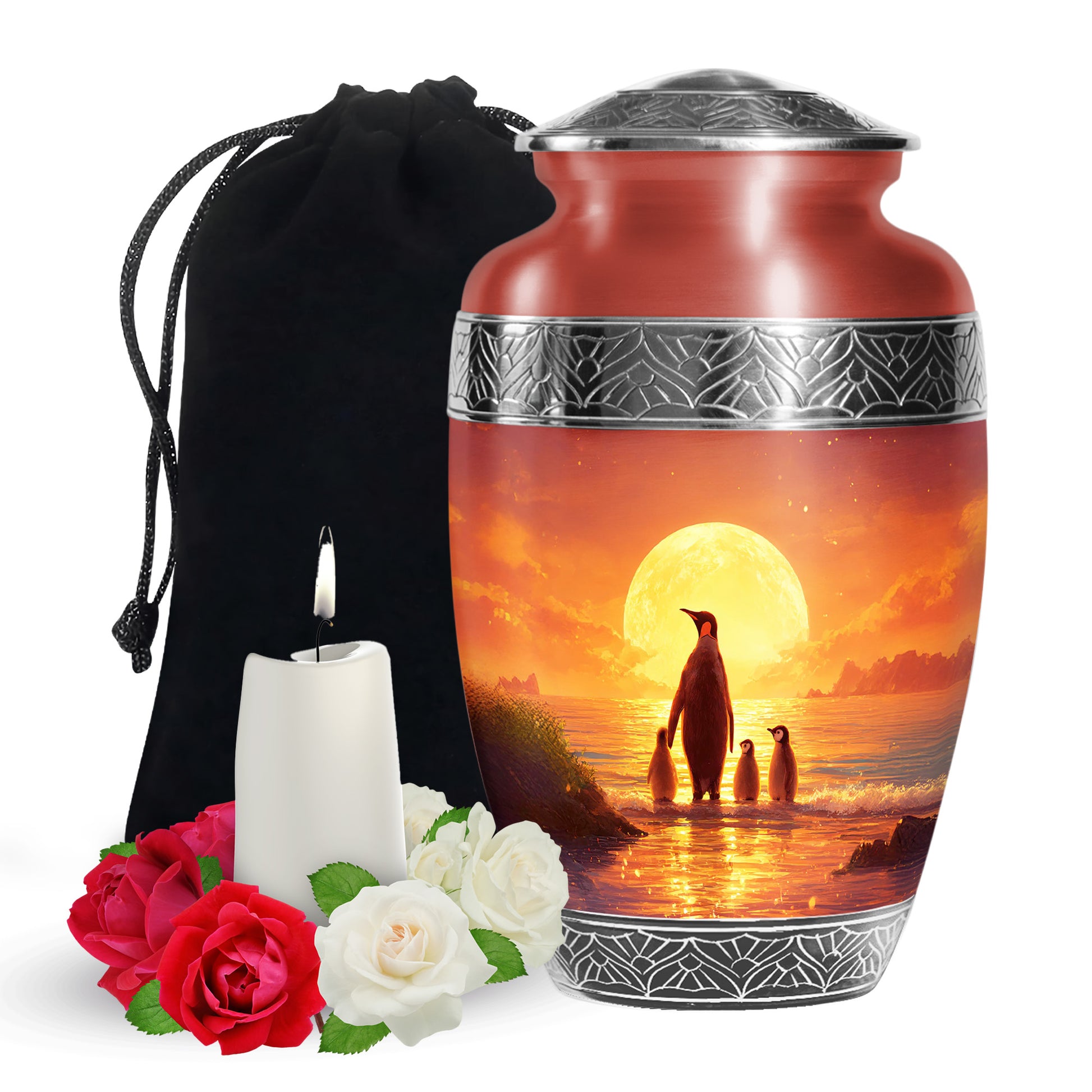 Penguin Family Funeral Urn - Sunset Cremation Urn For Loved Ones