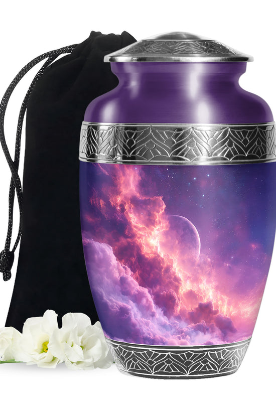 Cosmic Sky Cremation Urn - Purple Aluminium Memorial Urn For Burial