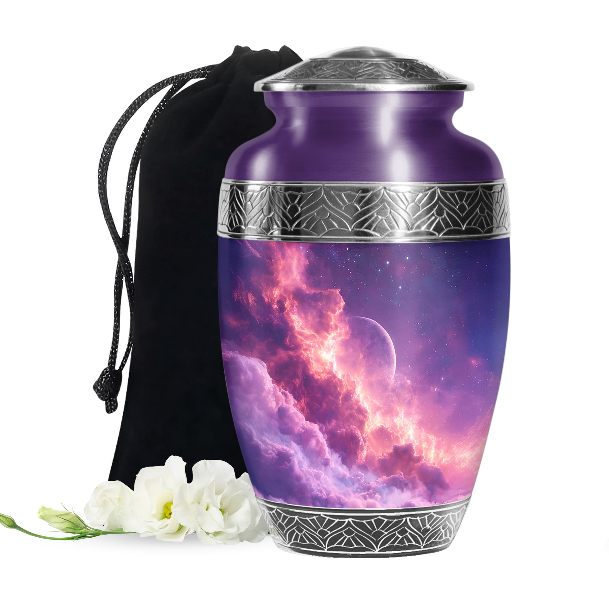 Cosmic Sky Cremation Urn - Purple Aluminium Memorial Urn For Burial