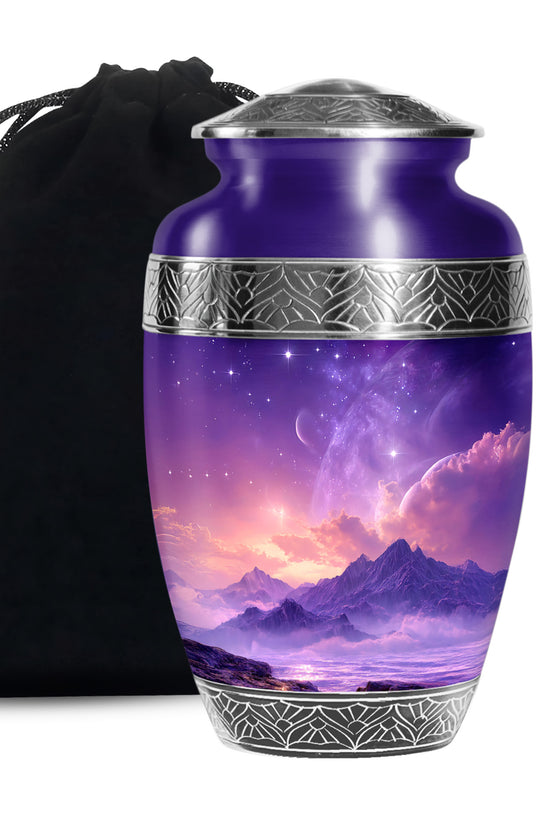 Beautiful Landscape Funeral Urn - Purple Cremation Urn For Human Ashes