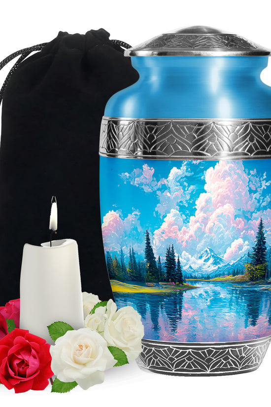 Beautiful Mountain Cremation Urn - Peaceful Nature Memorial Urn For Human Ashes