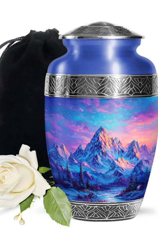 Snow Mountain Landscape Urn - Beautiful Sunset Memorial Urn For Human Ashes