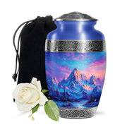 Snow Mountain Landscape Urn - Beautiful Sunset Memorial Urn For Human Ashes