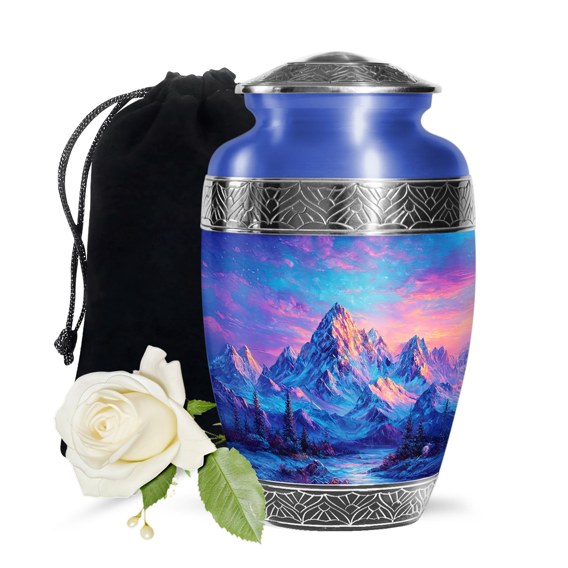 Snow Mountain Landscape Urn - Beautiful Sunset Memorial Urn For Human Ashes