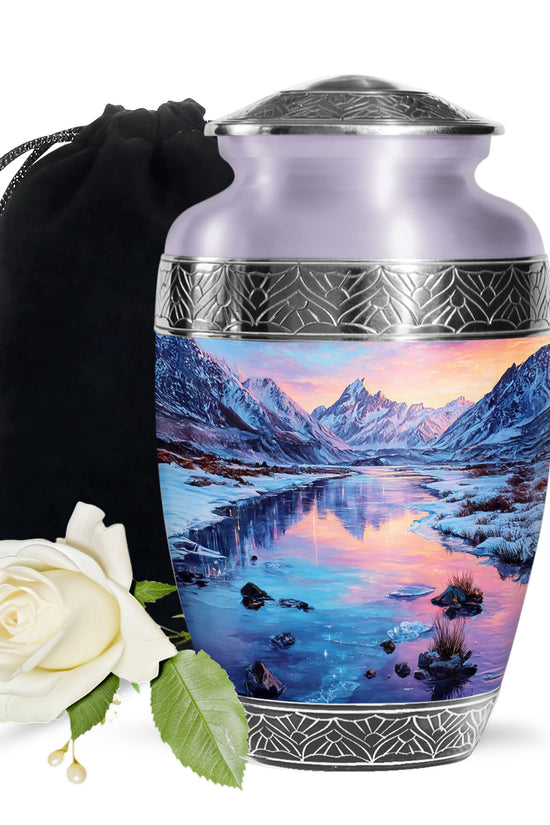 Snow Lake Memorial Urn For Ashes - Mountain Funeral Urn For Burial