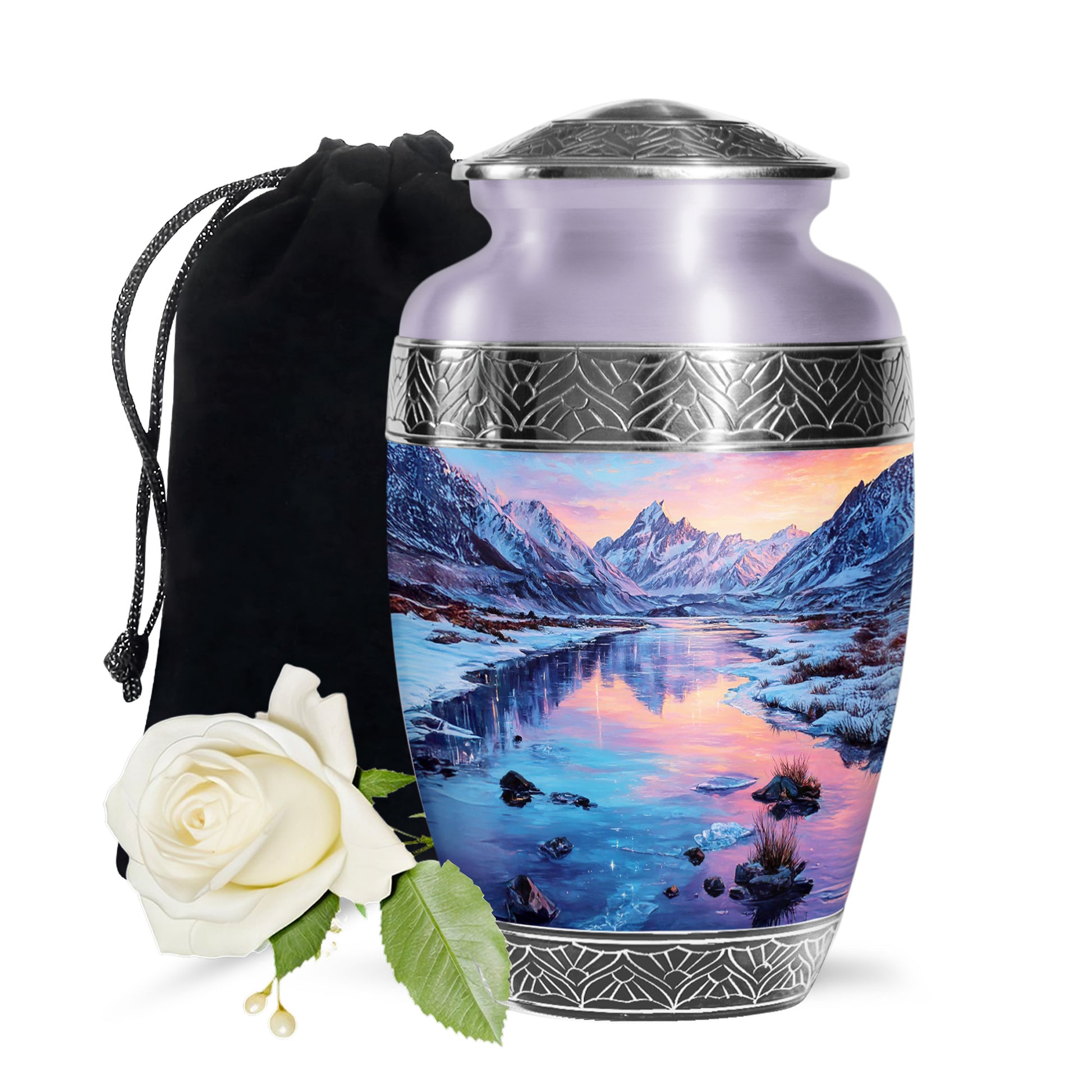 Snow Lake Memorial Urn For Ashes - Mountain Funeral Urn For Burial