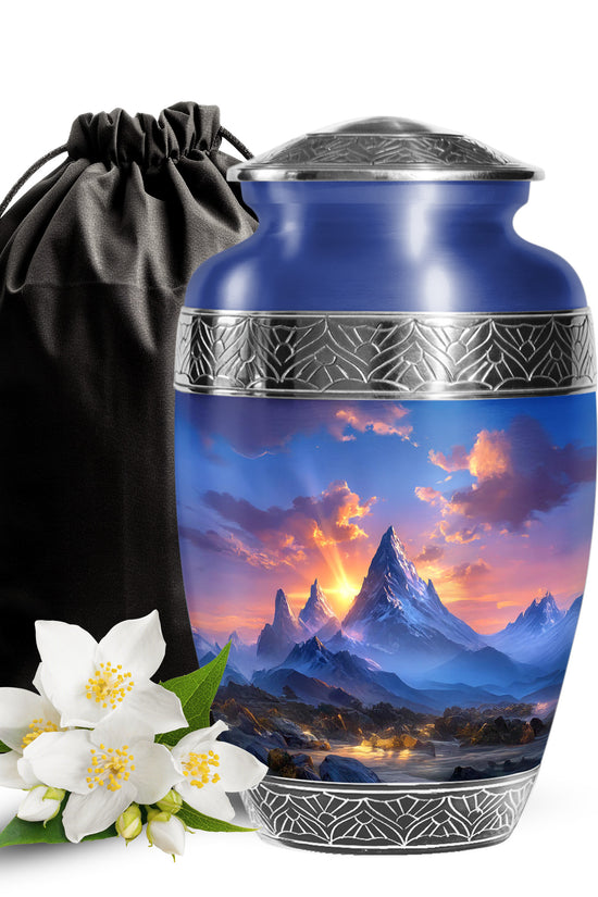 Beautiful Sunset Mountain Cremation Urn - Serene Aluminium Funeral Urn For Adult Ashes