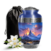 Beautiful Sunset Mountain Cremation Urn - Serene Aluminium Funeral Urn For Adult Ashes