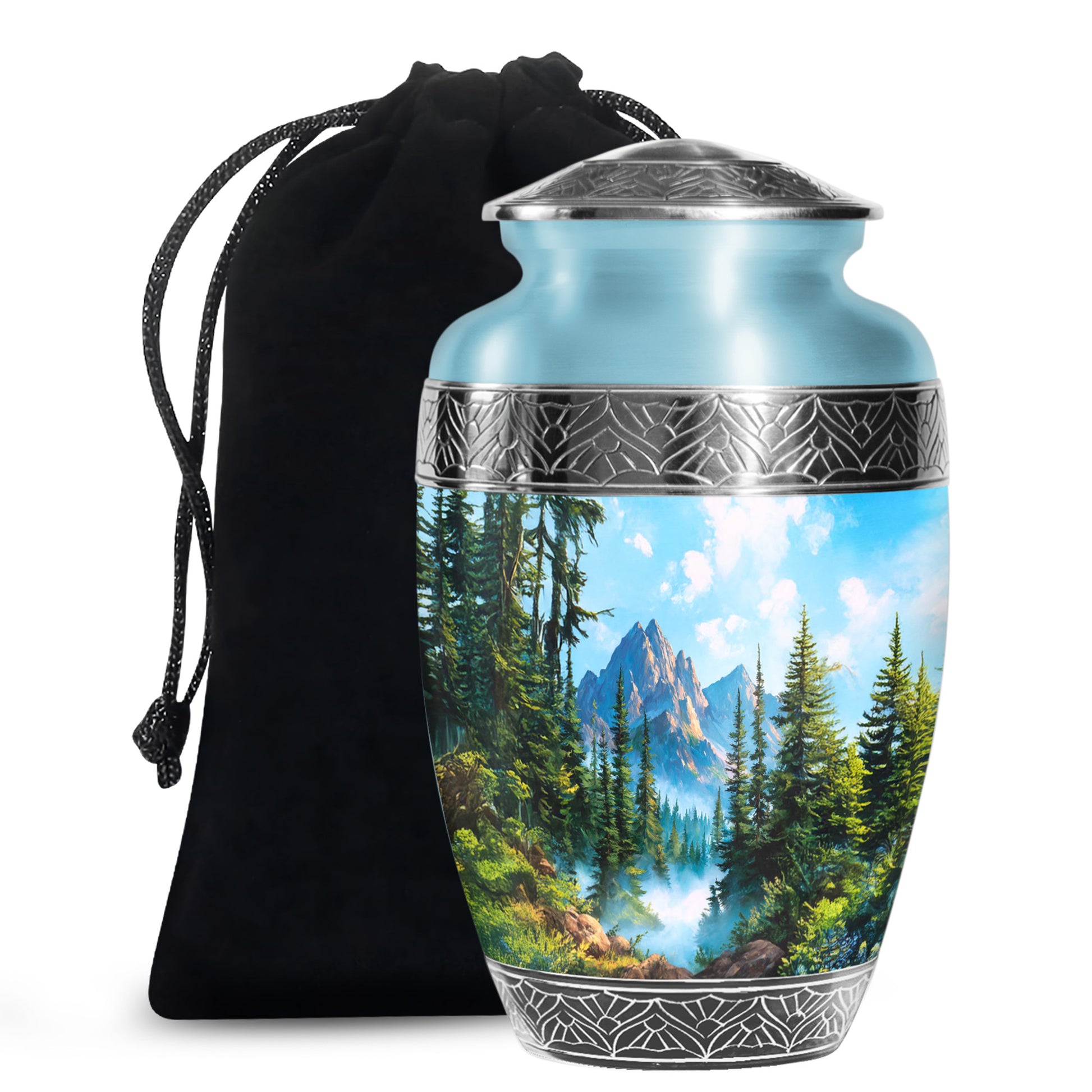 Forest Mountain Funeral Urn - Peaceful Nature Memorial Urn For Human Ashes