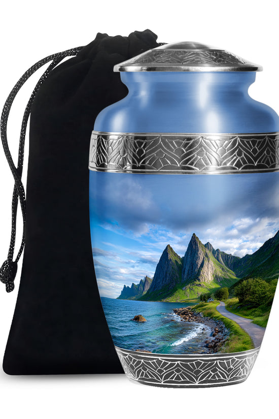 Mountain Lake Cremation Urn - Scenic Nature Memorial Urn For Burial