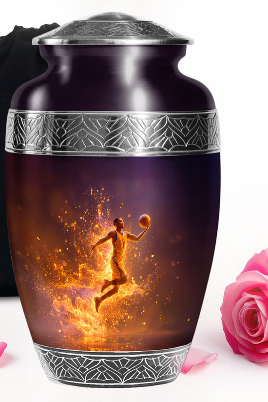 Fire Basketball Funeral Urn - Decorative Cremation Urn For Burial Ashes