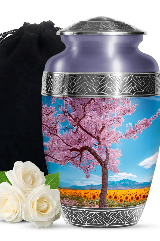 Cherry Tree Funeral Urn - Large Aluminium Memorial Urn For Burial Ashes