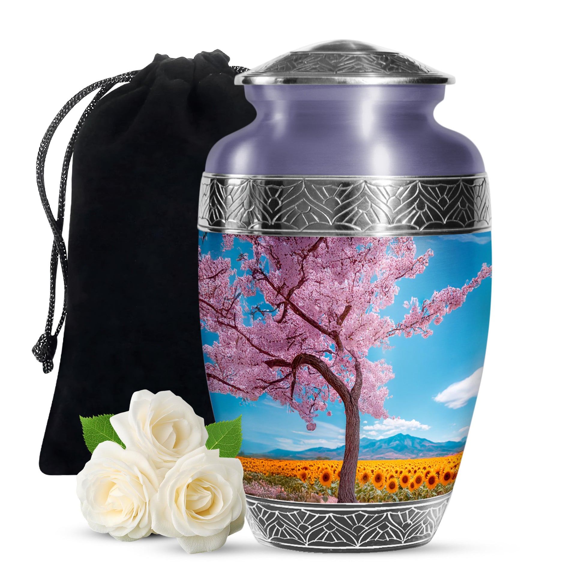 Cherry Tree Funeral Urn - Large Aluminium Memorial Urn For Burial Ashes