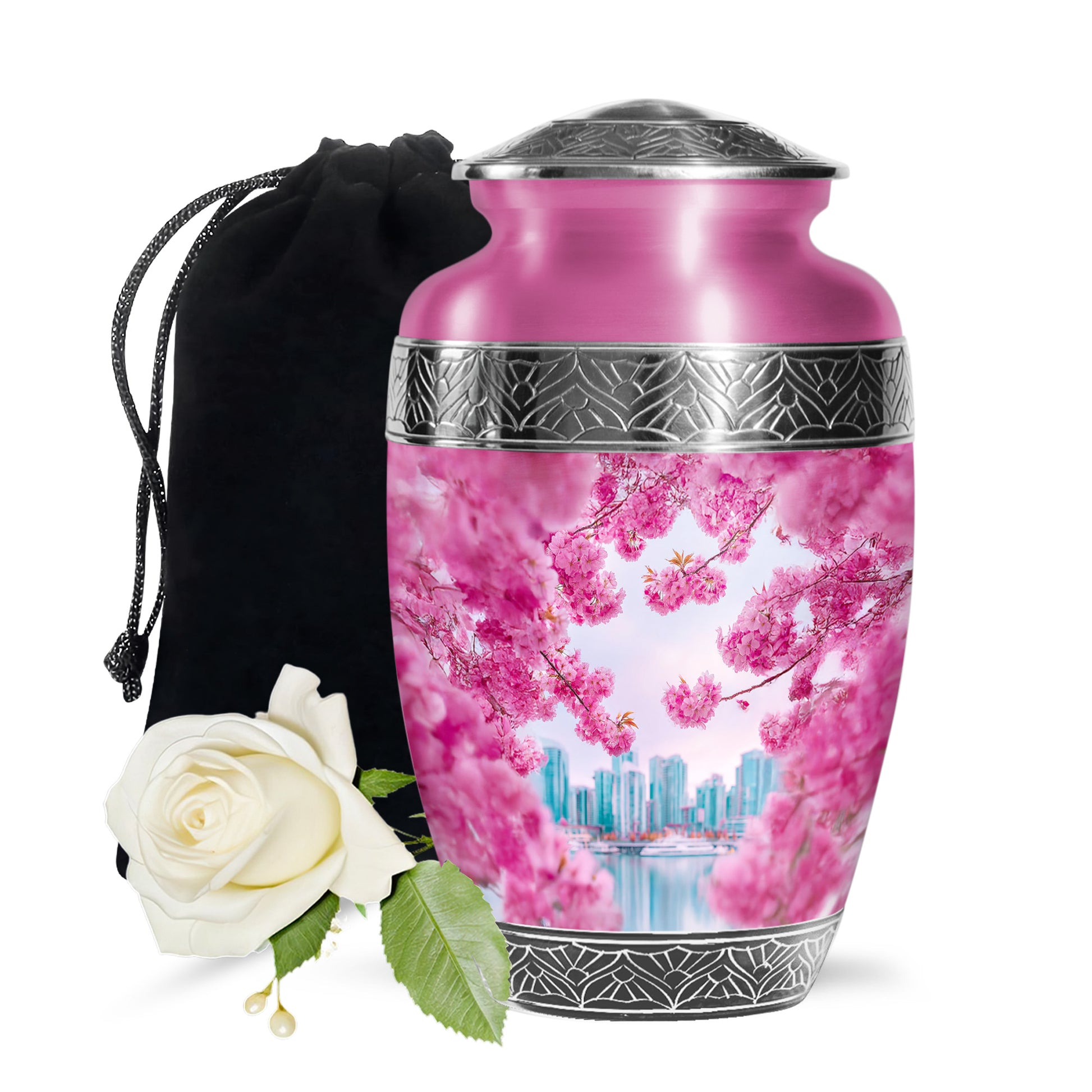Cherry Blossom Cremation Urn- Pink Floral Memorial Urn For Burial
