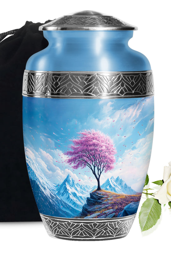 Cherry Blossom Tree Funeral Urn - Mountain Memorial Urn For Ashes