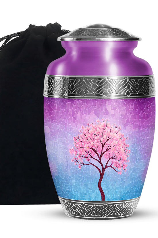 Pink Blossom Tree Cremation Urn - Artistic Memorial Urn For Female
