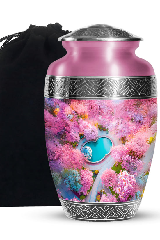 Beautiful Cherry Blossom Funeral Urn - Pink Aluminium Urn For Mother