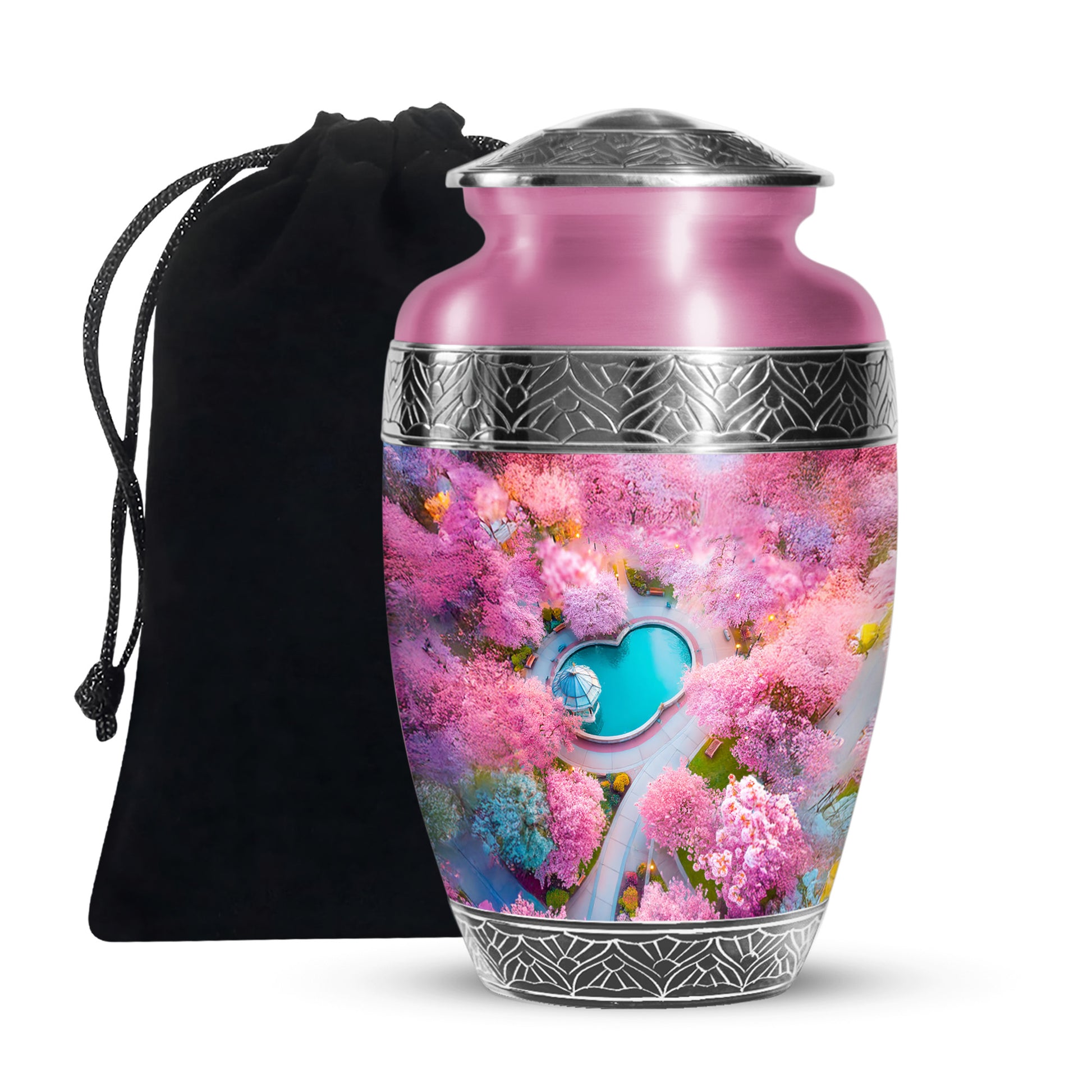 Beautiful Cherry Blossom Funeral Urn - Pink Aluminium Urn For Mother