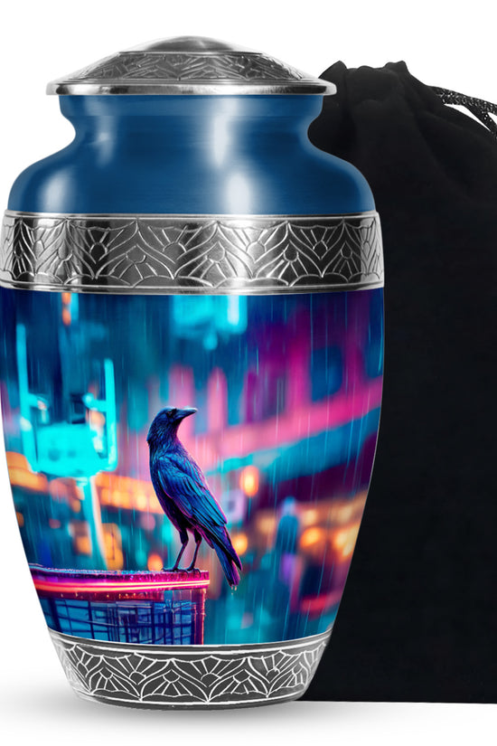 Neon Raven Cremation Urn - Funeral Urn For Human Ashes