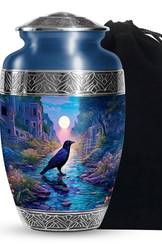 Moonlight Raven Cremation Urn - Elegant Funeral Urn For Ashes