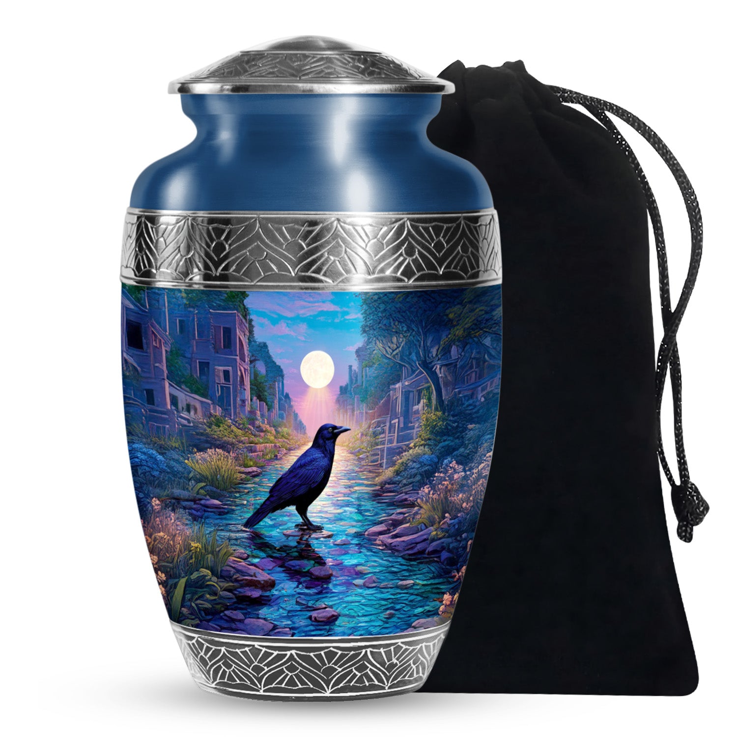 Moonlight Raven Cremation Urn - Elegant Funeral Urn For Ashes