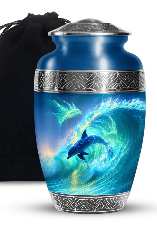Blue Dolphin Memorial Urn - Ocean Theme Cremation Urn For Loved Ones