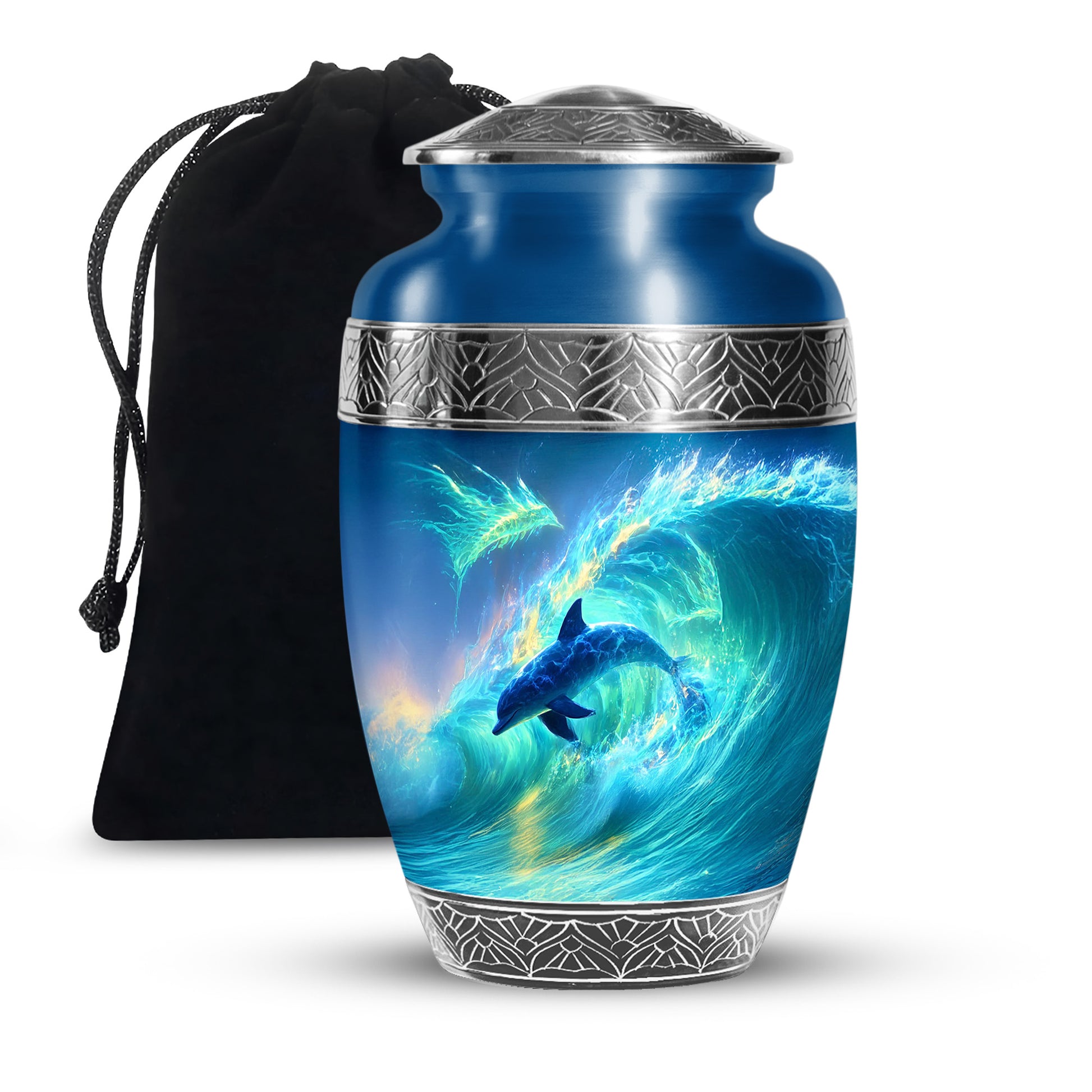 Blue Dolphin Memorial Urn - Ocean Theme Cremation Urn For Loved Ones
