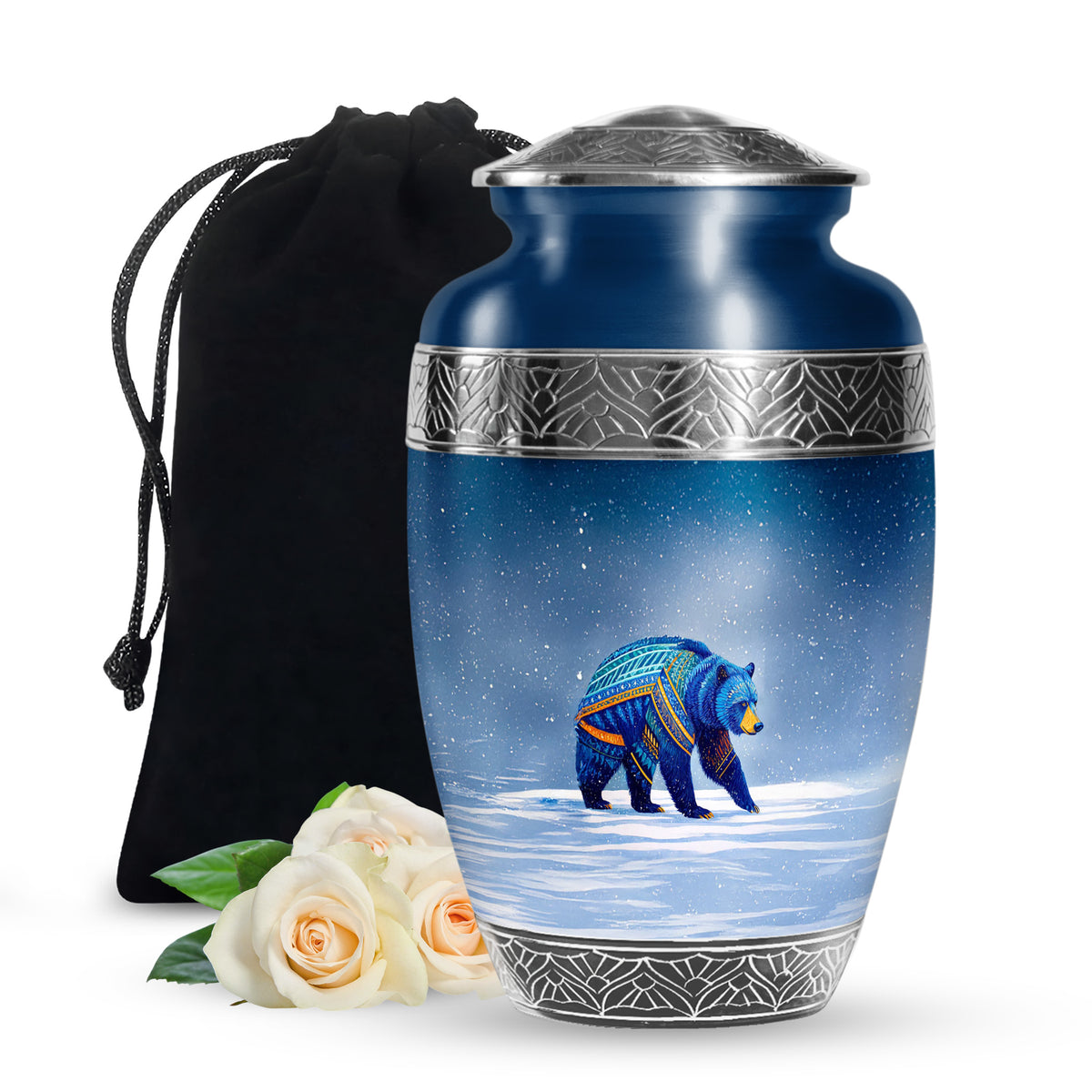 Blue Bear Cremation Urn - Tribal Wildlife Memorial Urn For Ashes
