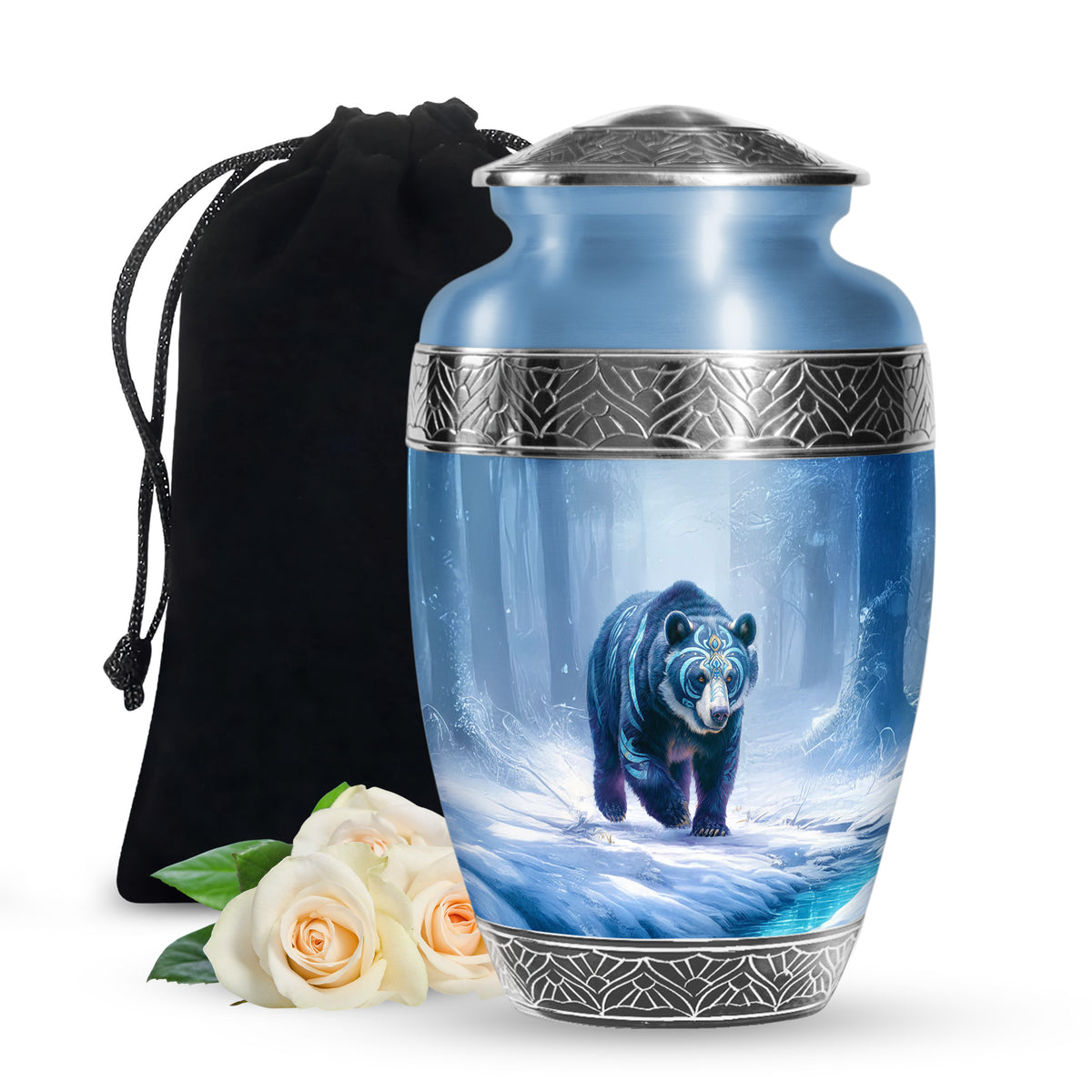 Arctic Bear Cremation Urn - Snow Forest Memorial Urn For Burial