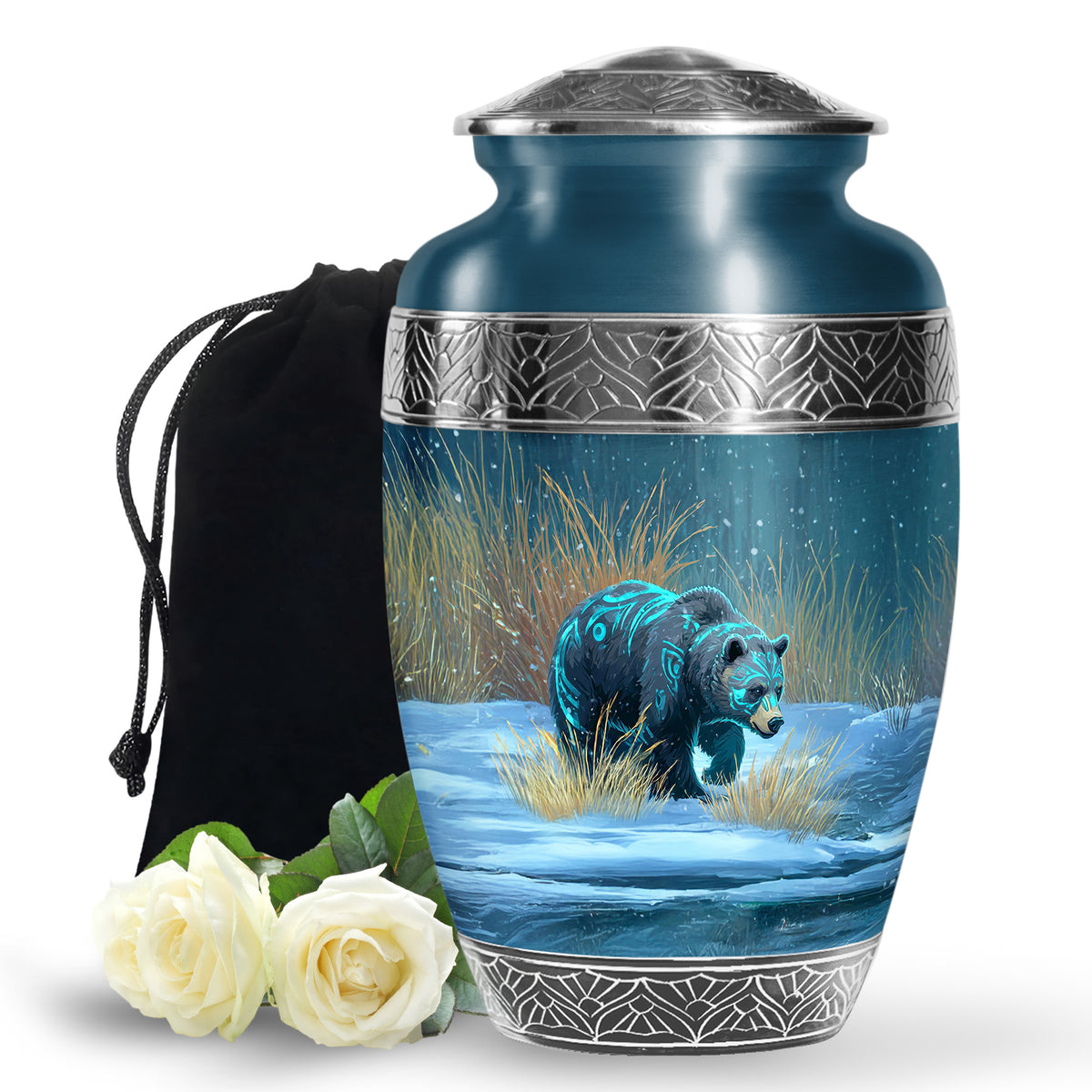 Majestic Snow Bear Funeral Urn - Nature Memorial Urn For Loved Ones