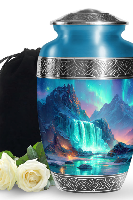 Nature Waterfall Cremation Urn - Beautiful Mountain Urn For Male & Female