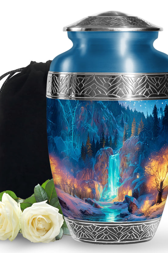 Winter Forest Memorial Urn - Waterfall Cremation Urn For Human Ashes