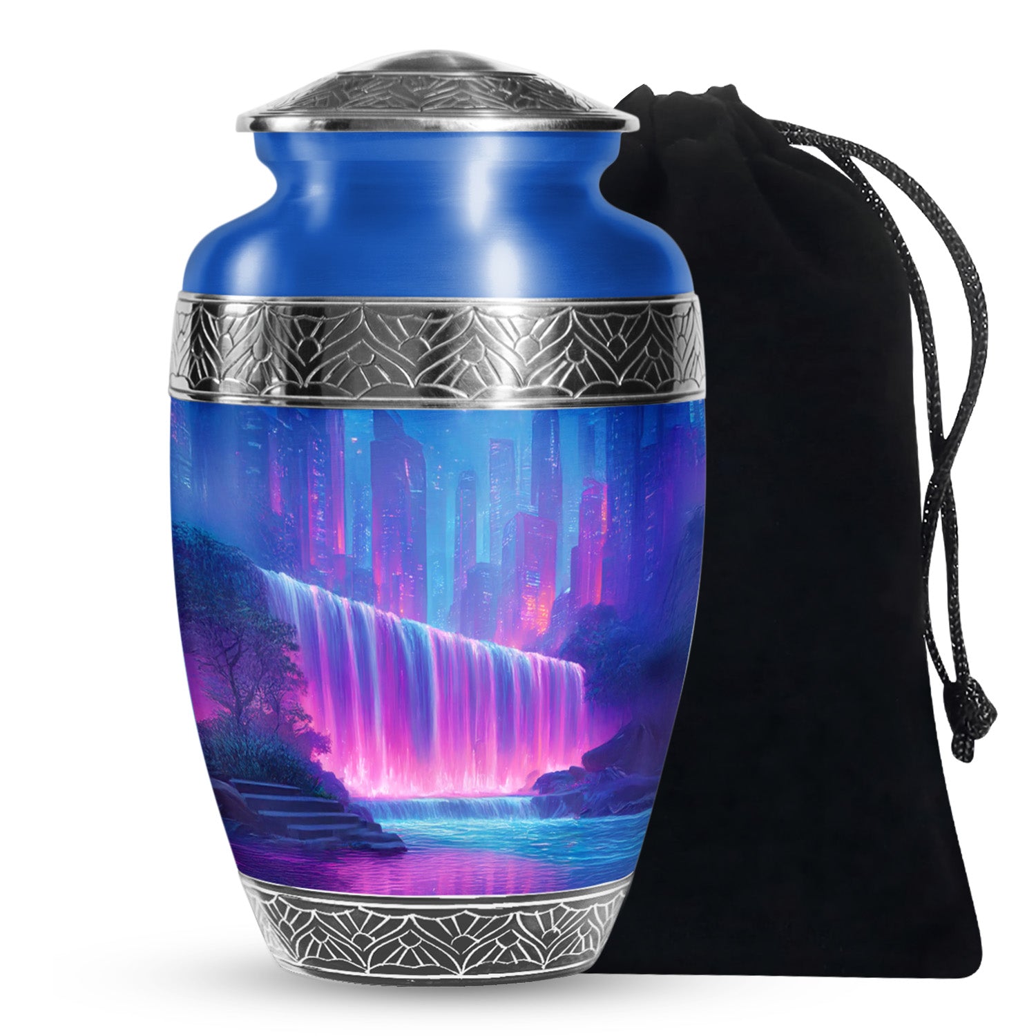 Neon Waterfall Funeral Urn For Ashes - City Memorial Urn For Burial