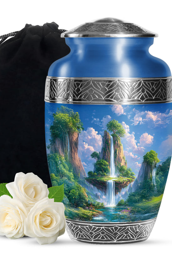 Beautiful Nature Cremation Urn - Floating Island Waterfall Urn For Adult Ashes