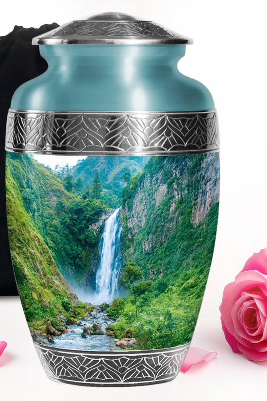 Waterfall Theme Memorial Urn - Large Aluminium Urn For Adult Ashes