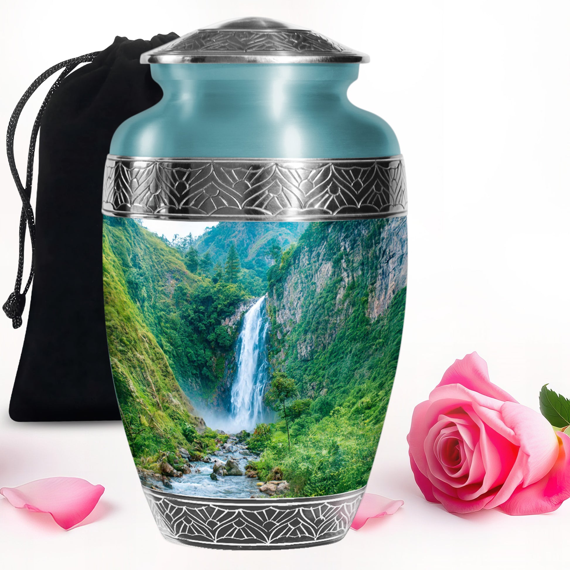 Waterfall Theme Memorial Urn - Large Aluminium Urn For Adult Ashes