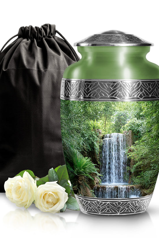 Waterfall Funeral Urn - Forest Nature Cremation Urn For Adult Ashes