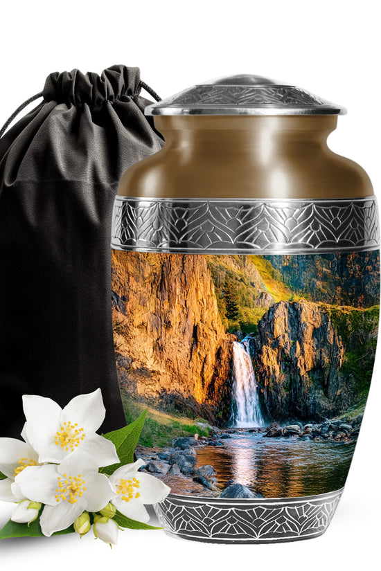 Mountain Waterfall Cremation Urn - Funeral Urn For Human Ashes