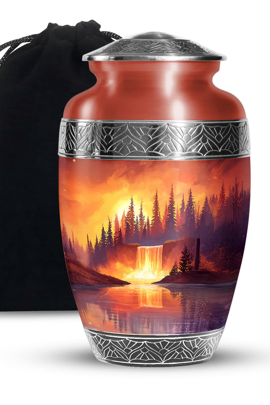 Forest Waterfall Funeral Urn - Nature Cremation Urn For Adult Ashes