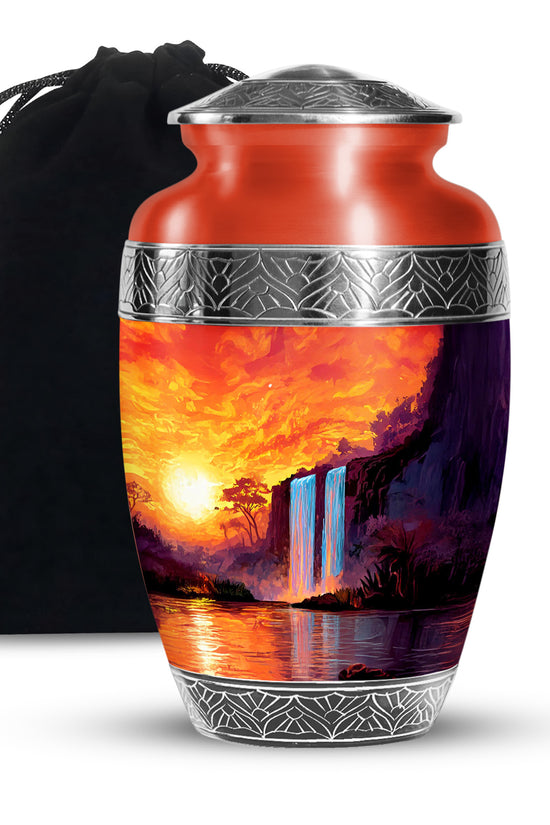 Sunset Waterfall Cremation Urn - Premium Memorial Urn For Human Ashes