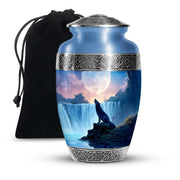 Mountain Waterfall Cremation Urn - Wolf Memorial Urn For Adult Ashes