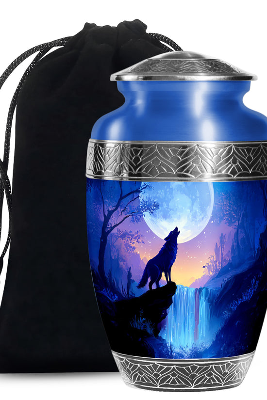 Artistic Waterfall Memorial Urn - Wolf Cremation Urn For Loved Ones