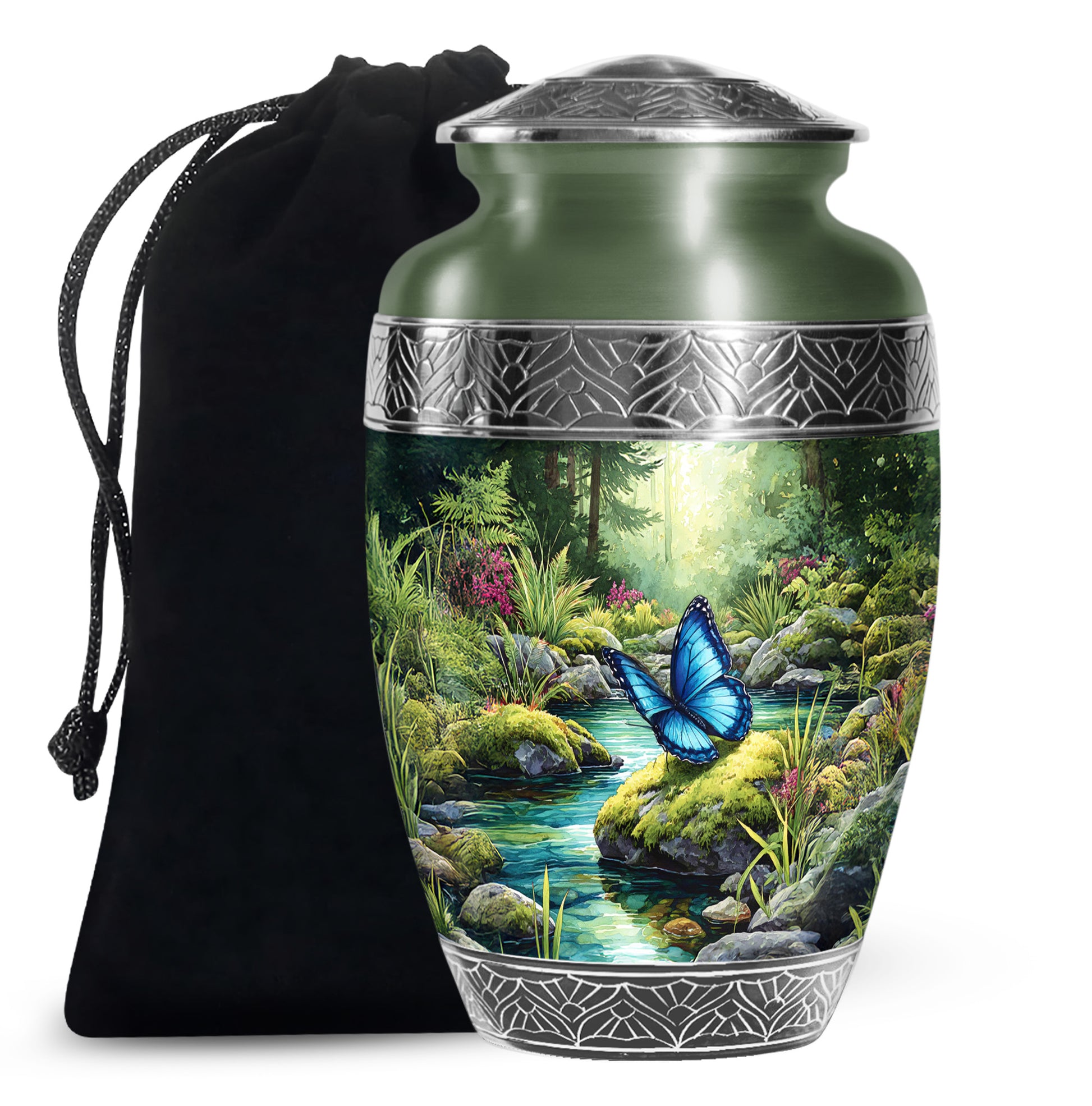 Blue Butterfly Theme Creamtion Urn - Beautiful Nature Theme Funeral Urn For Ashes