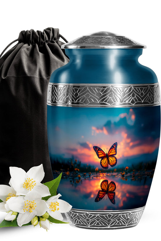 Butterfly Theme Memorial Urn - Sunset Theme Cremation Urn For Human Ashes