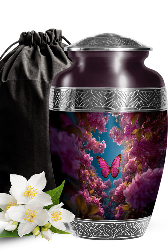 Butterfly Flower Garden Funeral Urn - Unique Memorial Urn For Human Ashes