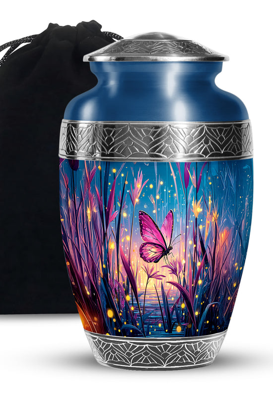 Glowing Pink Butterfly Memorial Urn - Artistic Funeral Urn For Loved Ones